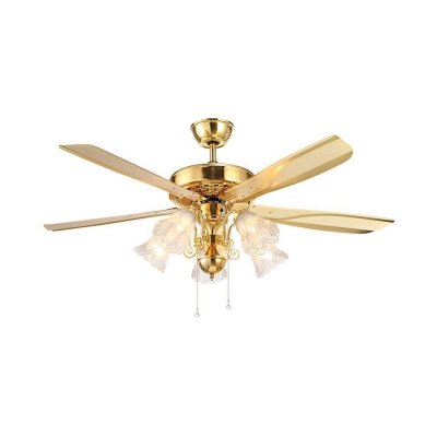 Gold Flower Ceiling Fan Light Retro Cream Glass Flower Semi Flush Mount for Restaurant