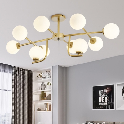 Gold Global Semi Flush Mount Modernism 10 Bulbs White Glass Ceiling Light Fixture