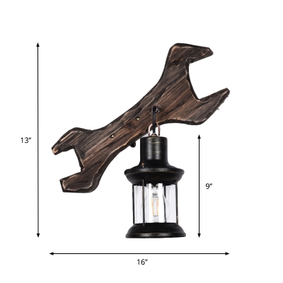 Lantern Wall Hanging Light Country Style Wood and Metal 1 Bulb Antique Bronze Wall Mounted Light with Tool Backplate