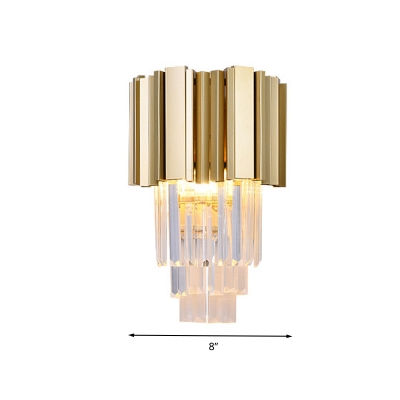 Layered Living Room Wall Light Sconce Traditional Clear Crystal Glass 2 Heads Gold LED Wall Lighting Fixture