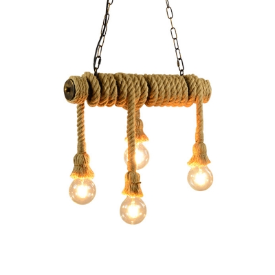 Lodge Style Exposed Island Lighting Rope 4 Lights Dining Room Island Ceiling Light in Beige