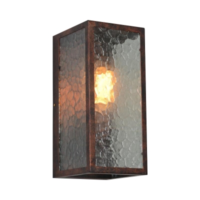 Metal Cubic Wall Lamp Fixture Vintage Style 1 Light Weathered Copper Wall Sconce with Clear Cracked Glass Shade