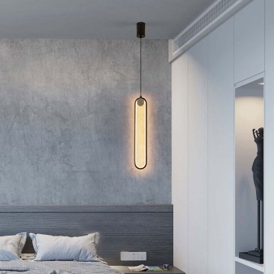 Metal Oval Pendant Lighting Fixture Modern Black LED Suspension Light for Bedroom