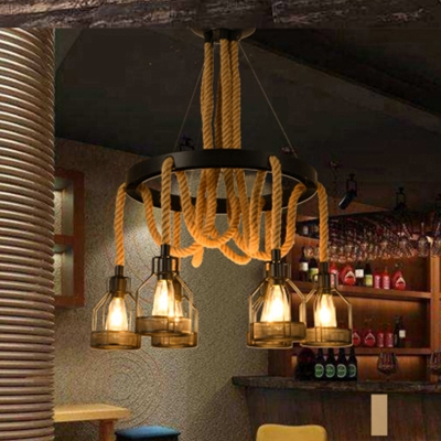 Metal Wheel Chandelier Pendant Light Vintage 4/6/8 Lights Dining Room Ceiling Lamp in Black