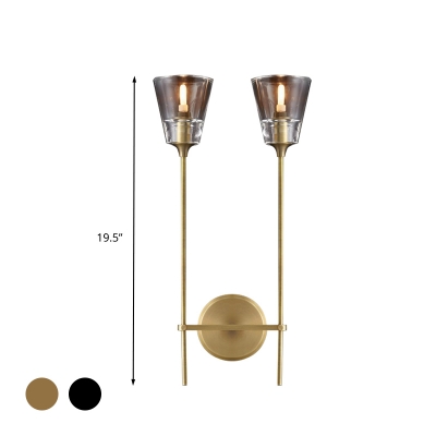 Minimalist Tapered Wall Mount Lamp 1/2 Heads Clear Glass LED Wall Sconce in Black/Brass