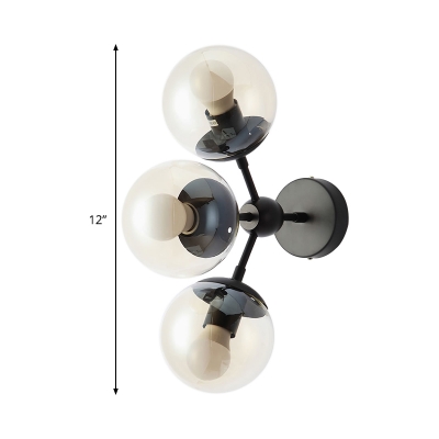 Modern 3 Bulbs Sconce Light Black Globe Wall Mounted Lighting with Clear Glass Shade