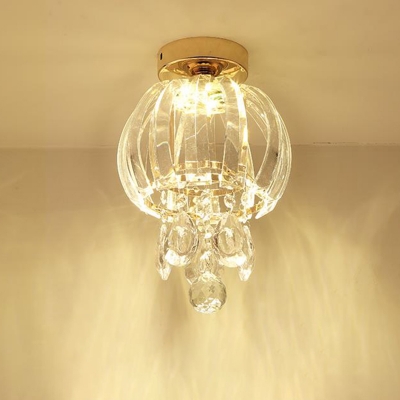 Modern Globe Ceiling Light Fixture Crystal Prism LED Corridor Semi Flush Mount Lighting in Gold
