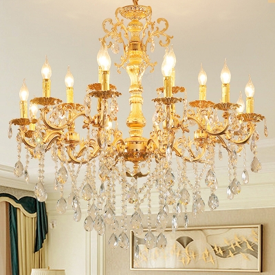 Modernism Candle Chandelier Clear Crystal Glass 8/10/12 Bulbs Living Room Pendant Ceiling Light in Brass