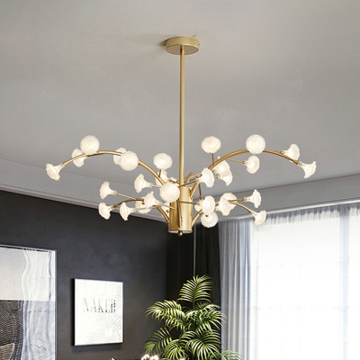 Modernist Flower Pendant Chandelier Opal Glass 33 Heads Hanging Ceiling Light in Gold
