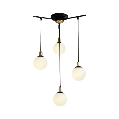 Nordic Ball Chandelier Light with Sputnik Design Opal Satin Glass Multi Light Pendant in Brass