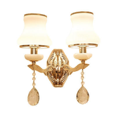 Opal Glass Brass Wall Mount Lighting Bell 1/2 Bulbs Vintage Wall Sconce Light for Bedroom