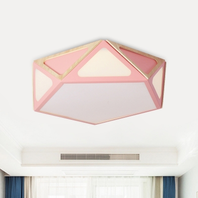 Pentagon Metal Flush Light Macaron White/Pink/Green LED Ceiling Light Fixture in Warm/White Light, 16