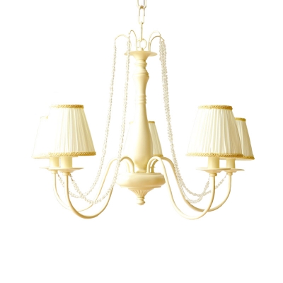 Pleated Shade Bedroom Chandelier Traditional Crystal 5 Heads White/Brown Hanging Ceiling Light