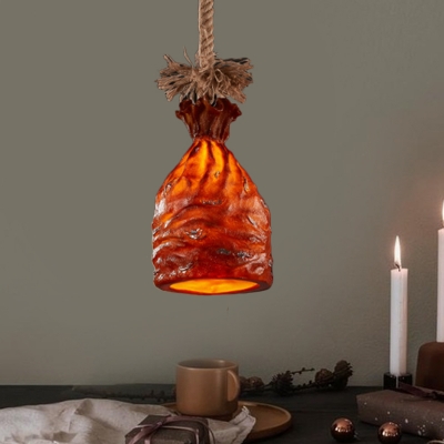 Resin Money Sack Pendant Light Traditional 1 Bulb Dark Brown/Beige Ceiling Suspension Lamp