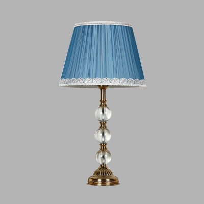 Retro Conical Table Lamp Single Head Clear Crystal Ball Nightstand Light in Blue with Braided Trim