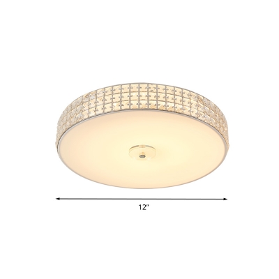 Round Crystal Ceiling Mounted Light Contemporary Silver LED Flush Light Fixture, 12