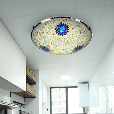 Round Flush Mount 2/3/4 Lights Stained Glass Mediterranean Flush Ceiling Light in Yellow and Blue, 12