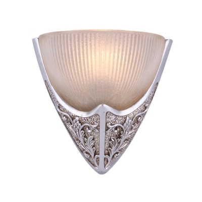 Silver Triangle Shape Wall Light Fixture Vintage Style Iron and Frosted Glass 1 Light Bedroom Sconce Lamp