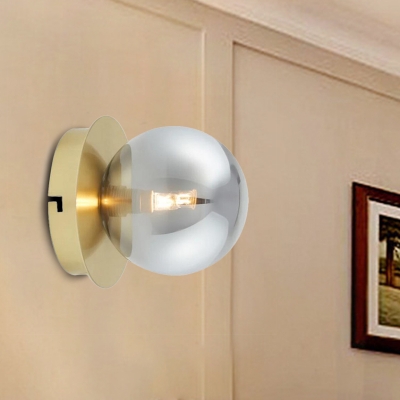 Smoke Grey Glass Sphere Wall Lamp Simplicity Single Golden Wall Light Sconce Fixture