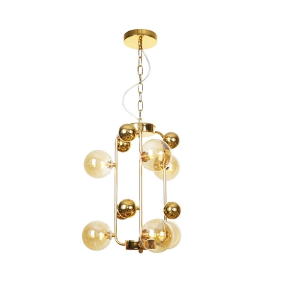 Sphere Dining Room Chandelier Pendant Light Clear/Amber/Smoke Gray Glass 6/8/10 Lights Modern Hanging Lamp Kit in Copper/Gold