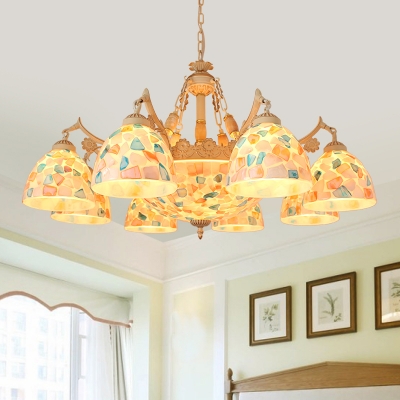 Stained Glass Beige Ceiling Chandelier Dome 9/11 Lights Baroque Hanging Pendant Light for Living Room, Up/Down