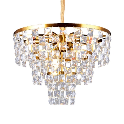 Tapered Hanging Ceiling Light Simple K9 Crystal 8/11 Heads Gold Chandelier Lighting