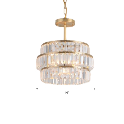 Tiered Crystal Pendant Chandelier Modernist 3 Bulbs Brass Suspended Lighting Fixture with Adjustable Metal Chain