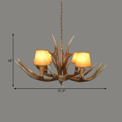 Traditional Branch Ceiling Chandelier Resin 4/6/8 Bulbs Pendant Light Fixture in Brown with Beige Cone Fabric Shade