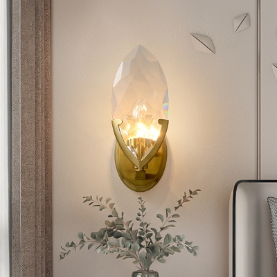 Traditionalism Oval Wall Mount Lamp 1 Light Crystal Block Wall Sconce Lighting in Gold