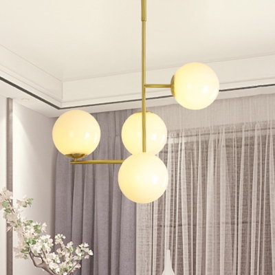 White Glass Global Hanging Chandelier Contemporary 4 Heads Ceiling Pendant Light in Gold