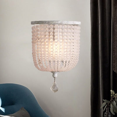 White/Gray Beaded Wall Lighting Countryside Clear Crystal 1 Light Bedroom Sconce Light Fixture