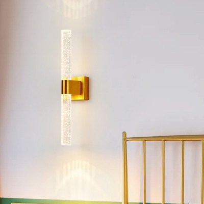 1/2-Head Bubble Crystal Wall Sconce Traditionalist Gold Linear Bedroom LED Wall Mounted Light
