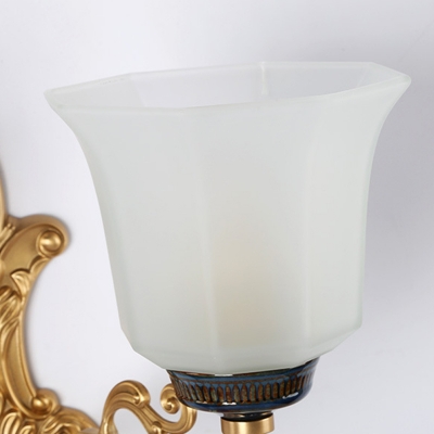 1/2-Head Wall Sconce Lamp Vintage Style Flared Shade Opal Glass Wall Lighting in Brass for Bedroom