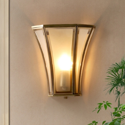 1 Head Beveled Flush Mount Wall Light Retro Frosted Opal Glass Wall Sconce in Gold