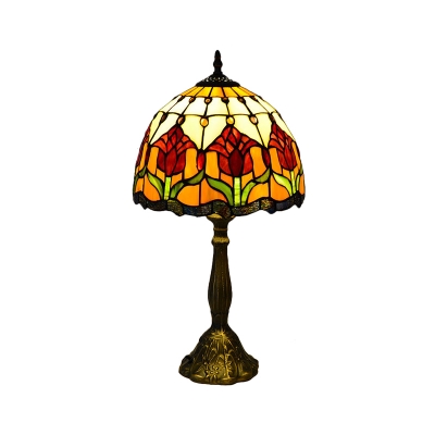 1 Head Rose Reading Light Tiffany Brass Handcrafted Stained Glass Table Lamp for Bedroom