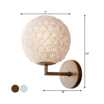 1 Light Globe Shaped Wall Mount Lamp Traditional Style Gold/Silver Crystal Sconce for Bedroom
