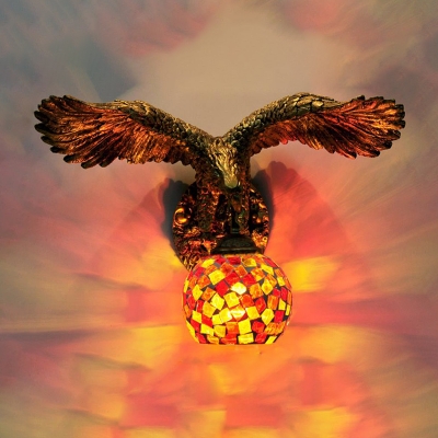 1 Light Sconce Light Tiffany Eagle Stained Art Glass Wall Lighting Fixture in Beige/Red/Yellow