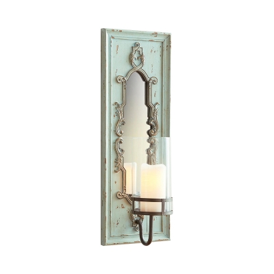 1 Light Wall Mounted Lighting Traditional Style Cylinder Opal Glass Vanity Sconce Light in Black/Blue for Bedroom