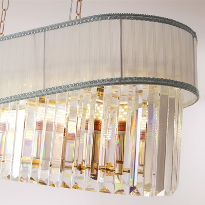 10 Bulbs Dining Room Island Light Modern Gold Suspended Lighting Fixture with 1-Tier Crystal Shade