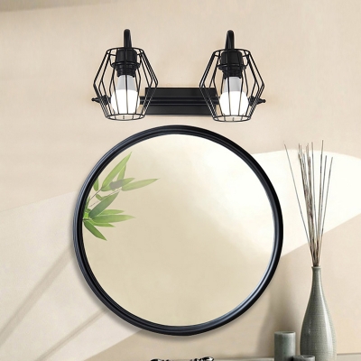 2/3 Lights Caged Sconce Lighting Fixture Industrial White/Black Metal Wall Mounted Lamp for Indoor