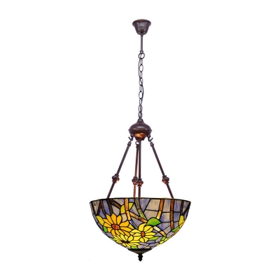 2 Bulbs Sunflower Chandelier Tiffany Yellow/Purple/Red Stained Glass Pendant Light for Dining Room