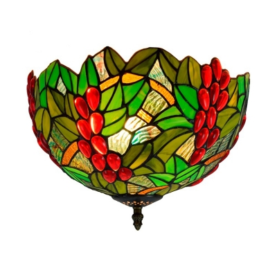 2/5 Heads Porch Ceiling Mounted Fixture Tiffany Bronze Flush Mount Lamp with Leaf Stained Glass