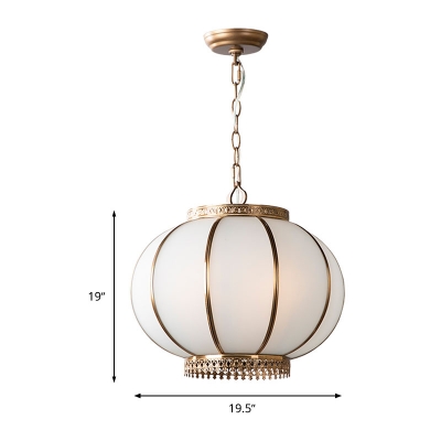 3/6 Lights Chandelier Pendant Light Colonial Lantern White Glass Suspension Lamp for Bedroom, 16