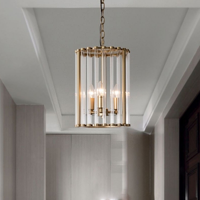 3 Lights Chandelier Pendant Light Colonial Cylindrical Clear Glass Suspension Lamp for Entry