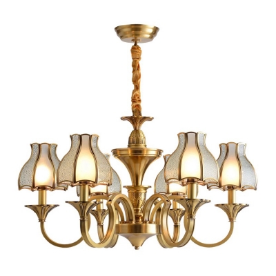 5/6 Bulbs Sandblasted Glass Chandelier Colonial Gold Flower Living Room Pendant Lighting Fixture