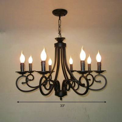 Armed Dining Room Hanging Chandelier Tradition Metal 6/8 Bulbs Black Pendant Light Fixture