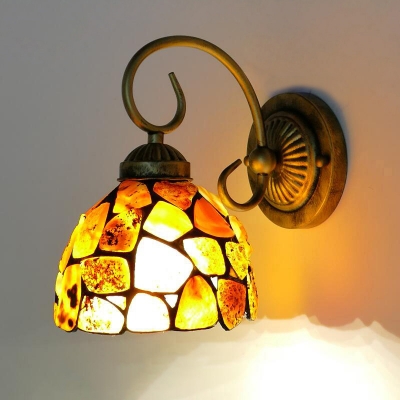 Beige 1 Light Wall Mount Light Fixture Tiffany Style Stone Bell Shaped Sconce for Kitchen