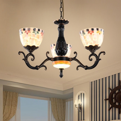 Black Dome Chandelier Light Fixture Tiffany 3/5/9 Bulbs Hand Rolled Art Glass Pendant Light Kit for Bedroom