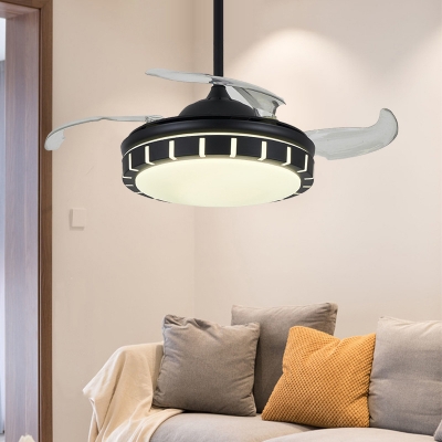 Black LED Ceiling Fan Traditionalism Acrylic Circle Semi Flush Mount Light for Living Room, Remote Control/Remote Control and Frequency Conversion