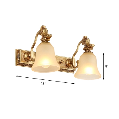 Brass Bell Vanity Light Fixture Traditional Ivory Glass 1/2/3 Heads Bathroom Wall Sconce Lighting